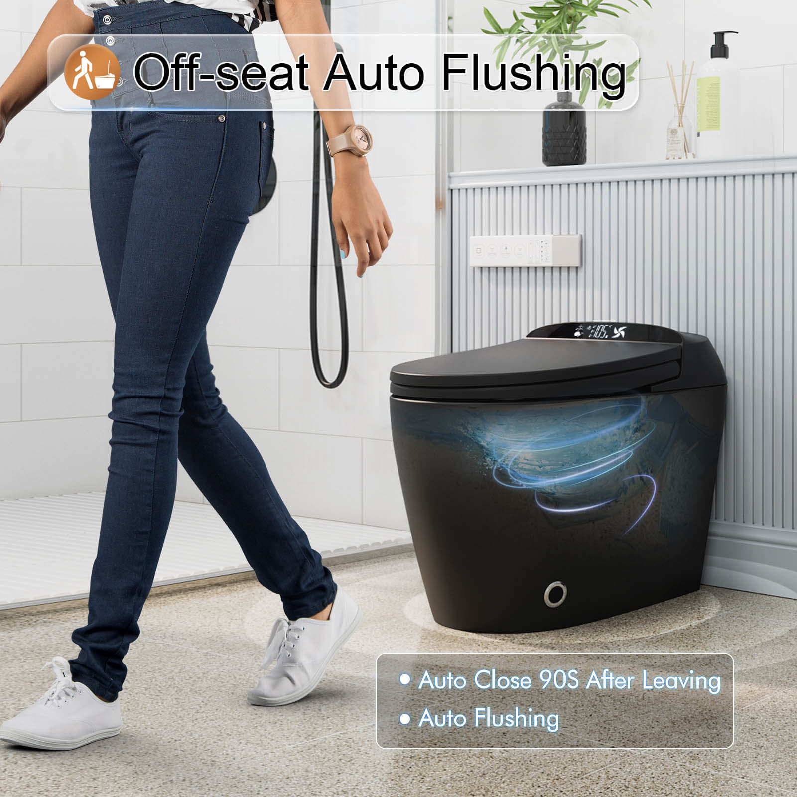 off seat auto flushing smart toilet