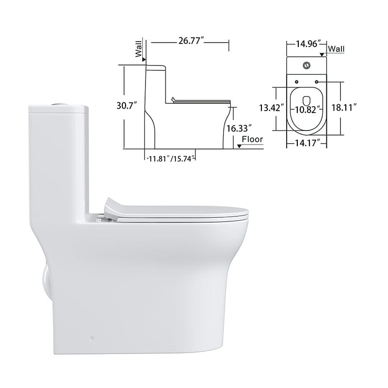 Dual Flush Elongated One Piece Toilet with Soft Close Seat Cover High-Efficiency Flush