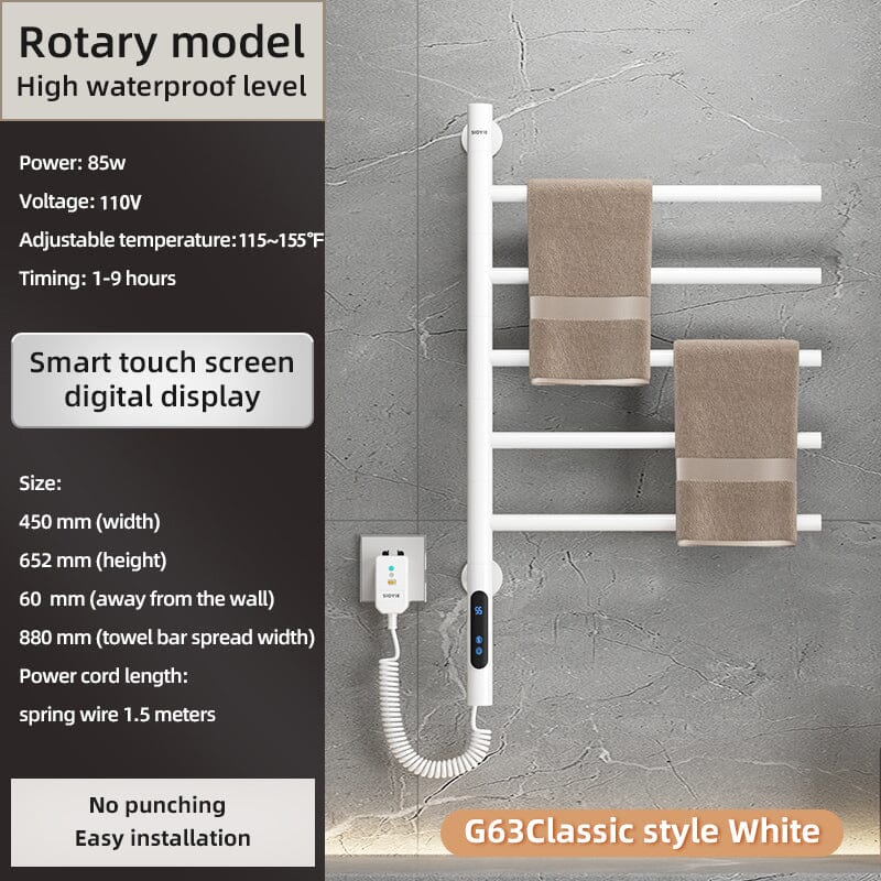 Heated Towel Racks for Bathroom, 180° Rotating Wall Mounted Towel Warmer with Built-in Timer