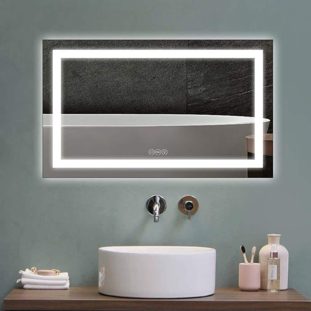 40 in. W x 24 in. H LED Light Bathroom Vanity Mirror Large Rectangular Frameless Anti Fog