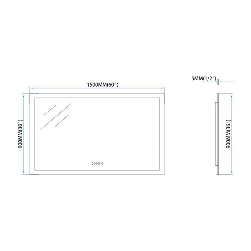 60 in. W x 36 in. H LED Light Bathroom Vanity Mirror Large Rectangular Frameless Anti Fog