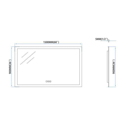 60 in. W x 36 in. H LED Light Bathroom Vanity Mirror Large Rectangular Frameless Anti Fog