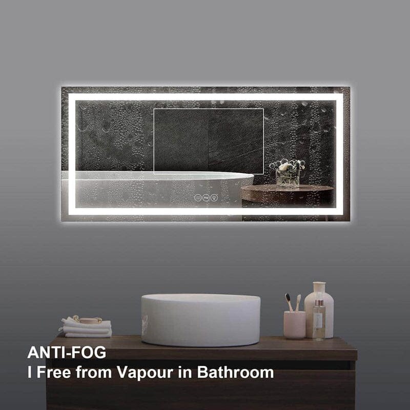 60 in. W x 28 in. H LED Light Bathroom Vanity Mirror Large Rectangular Frameless Anti Fog