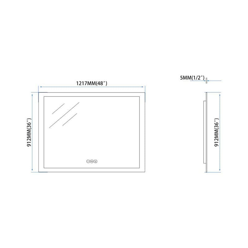 48 in. W x 36 in. H LED Light Bathroom Vanity Mirror Large Rectangular Frameless Anti Fog