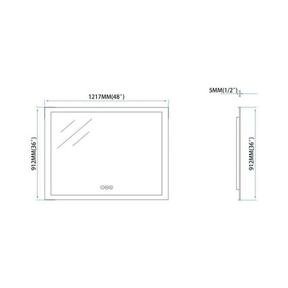 48 in. W x 36 in. H LED Light Bathroom Vanity Mirror Large Rectangular Frameless Anti Fog