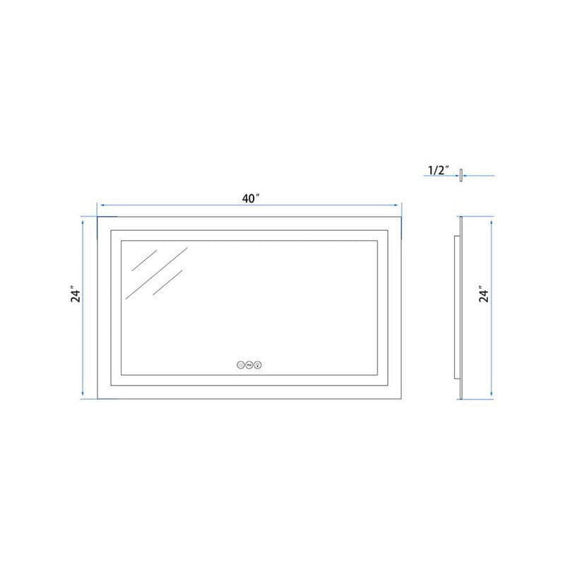 40 in. W x 24 in. H LED Light Bathroom Vanity Mirror Large Rectangular Frameless Anti Fog