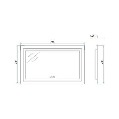 40 in. W x 24 in. H LED Light Bathroom Vanity Mirror Large Rectangular Frameless Anti Fog