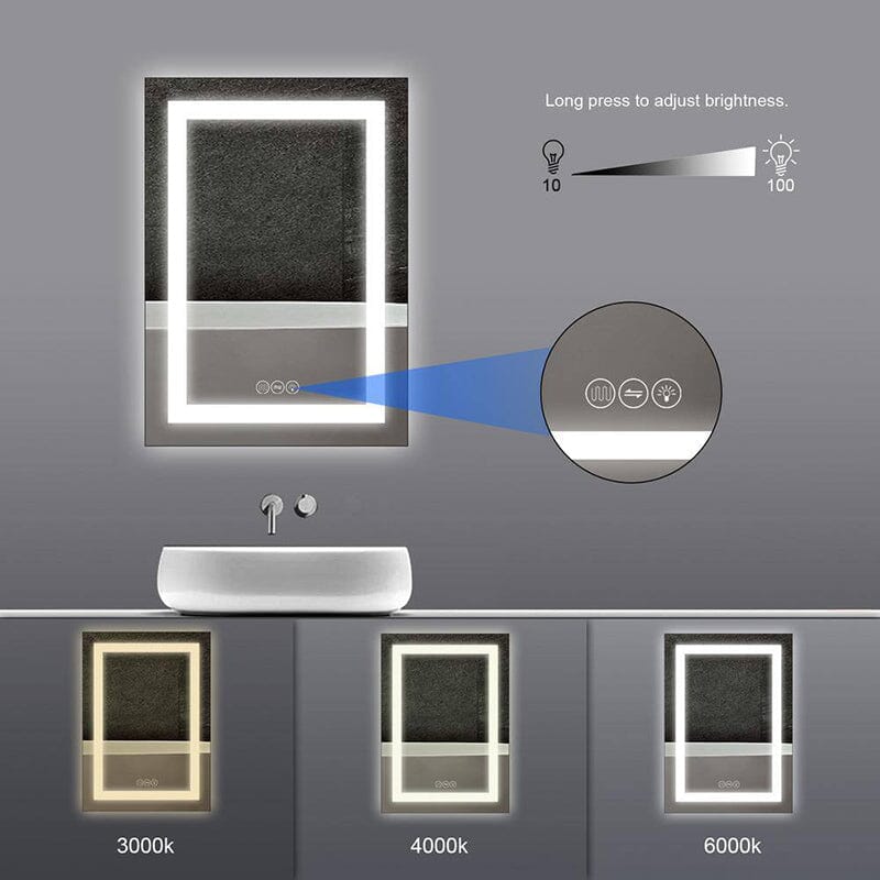 28 in. W x 20 in. H LED Light Bathroom Vanity Mirror Large Rectangular Frameless Anti Fog