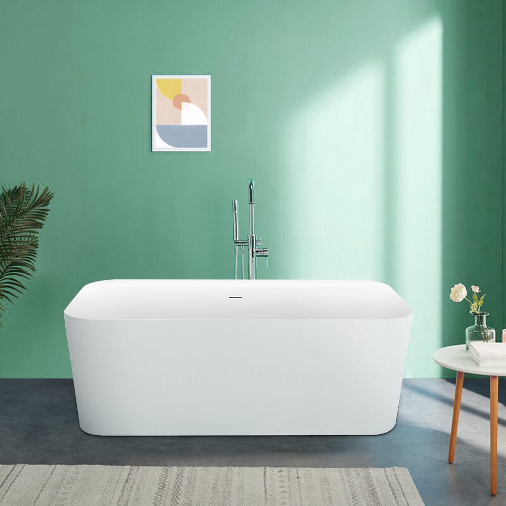 Mokleba 59&quot; Acrylic Rectangle Shape Flatbottom Freestanding Bathtub White