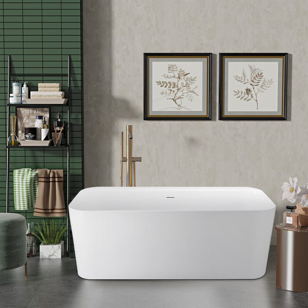 Mokleba 59&quot; Acrylic Rectangle Shape Flatbottom Freestanding Bathtub White