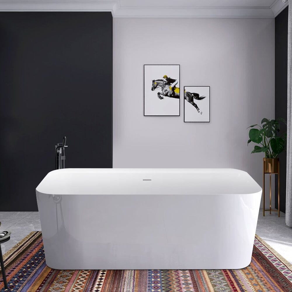 Mokleba 59&quot; Acrylic Rectangle Shape Flatbottom Freestanding Bathtub White