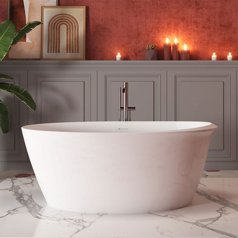 Mokleba 59&quot; Acrylic Oval Shape Freestanding Soaking Bathtub with Overflow