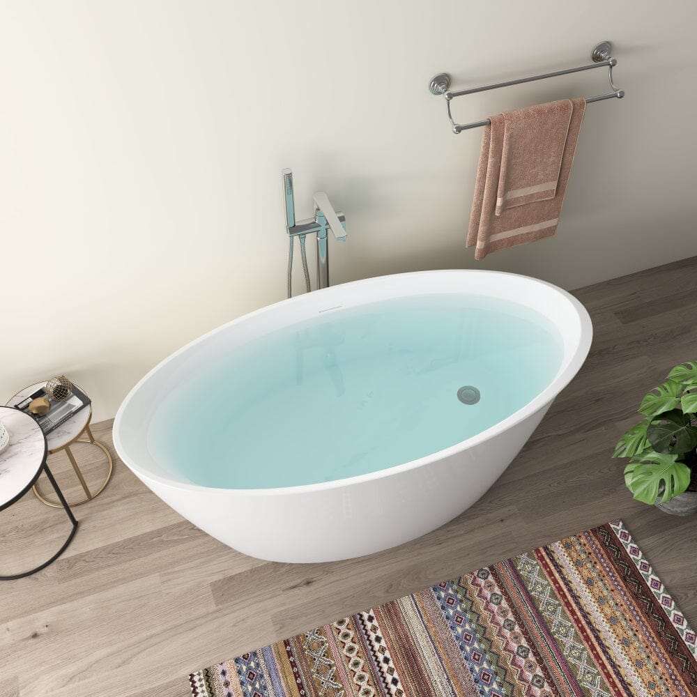 Mokleba 59&quot; Acrylic Oval Shape Freestanding Soaking Bathtub with Overflow