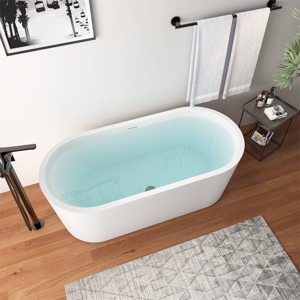 Mokleba 59 in. Acrylic Flatbottom Bathtub with Freestanding Drain Glossy White