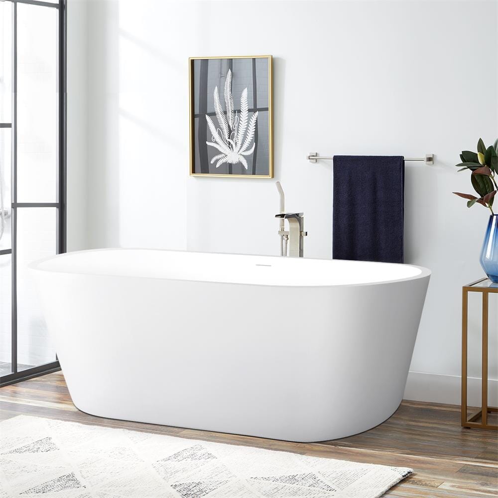 Mokleba 65&quot; Acrylic Oval Flatbottom Freestanding Soaking Bathtub in Glossy White