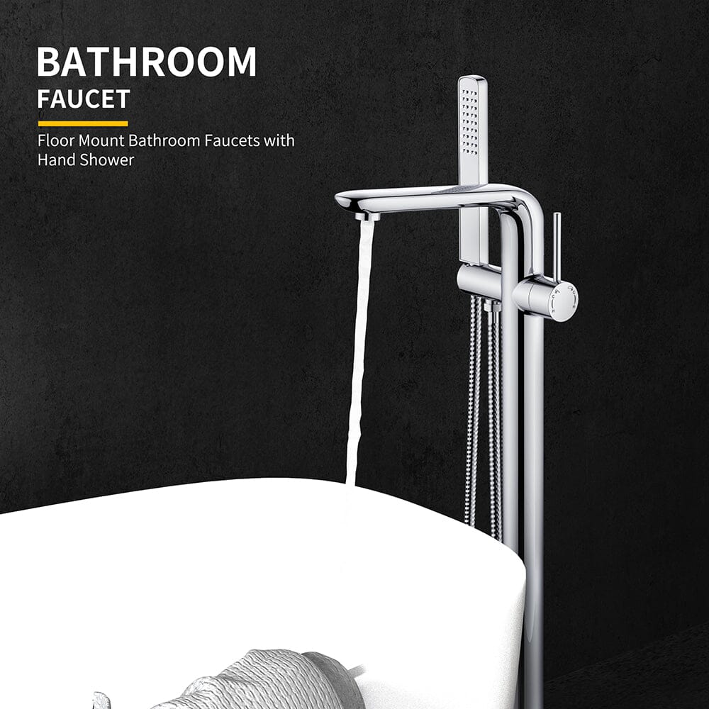 Bathroom Freestanding Tub Filler Faucet with Hand Shower Chrome