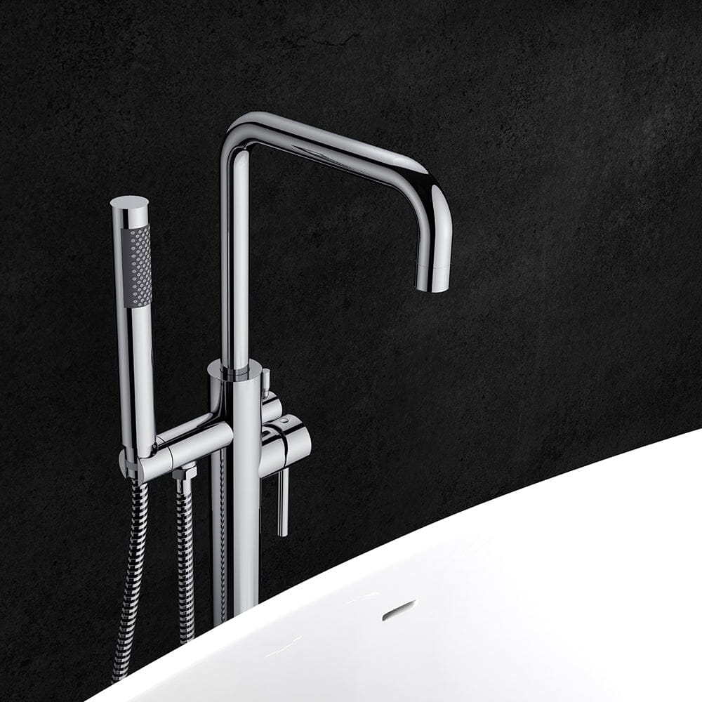 Freestanding Tub Filler Floor Mount Chrome Bathtub Faucet with Handheld Shower