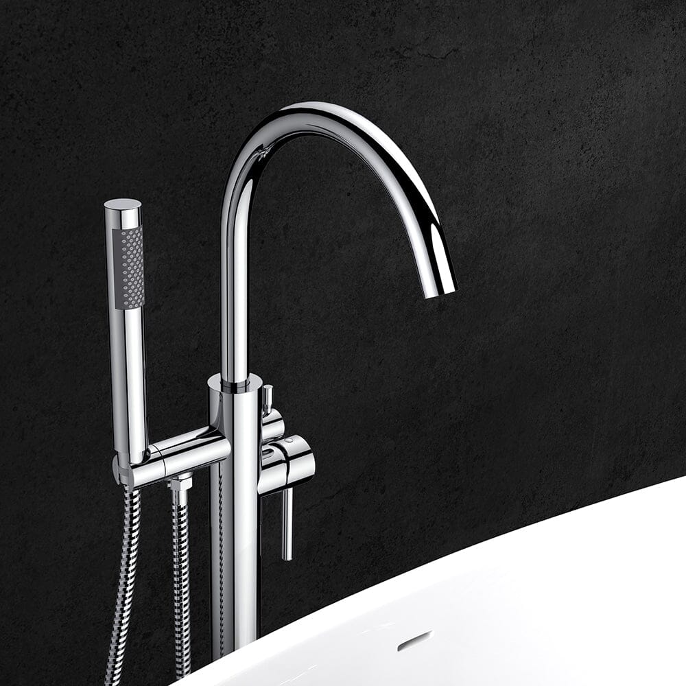 Freestanding Tub Filler Floor Mount Bathtub Faucet with Handheld Shower Chrome