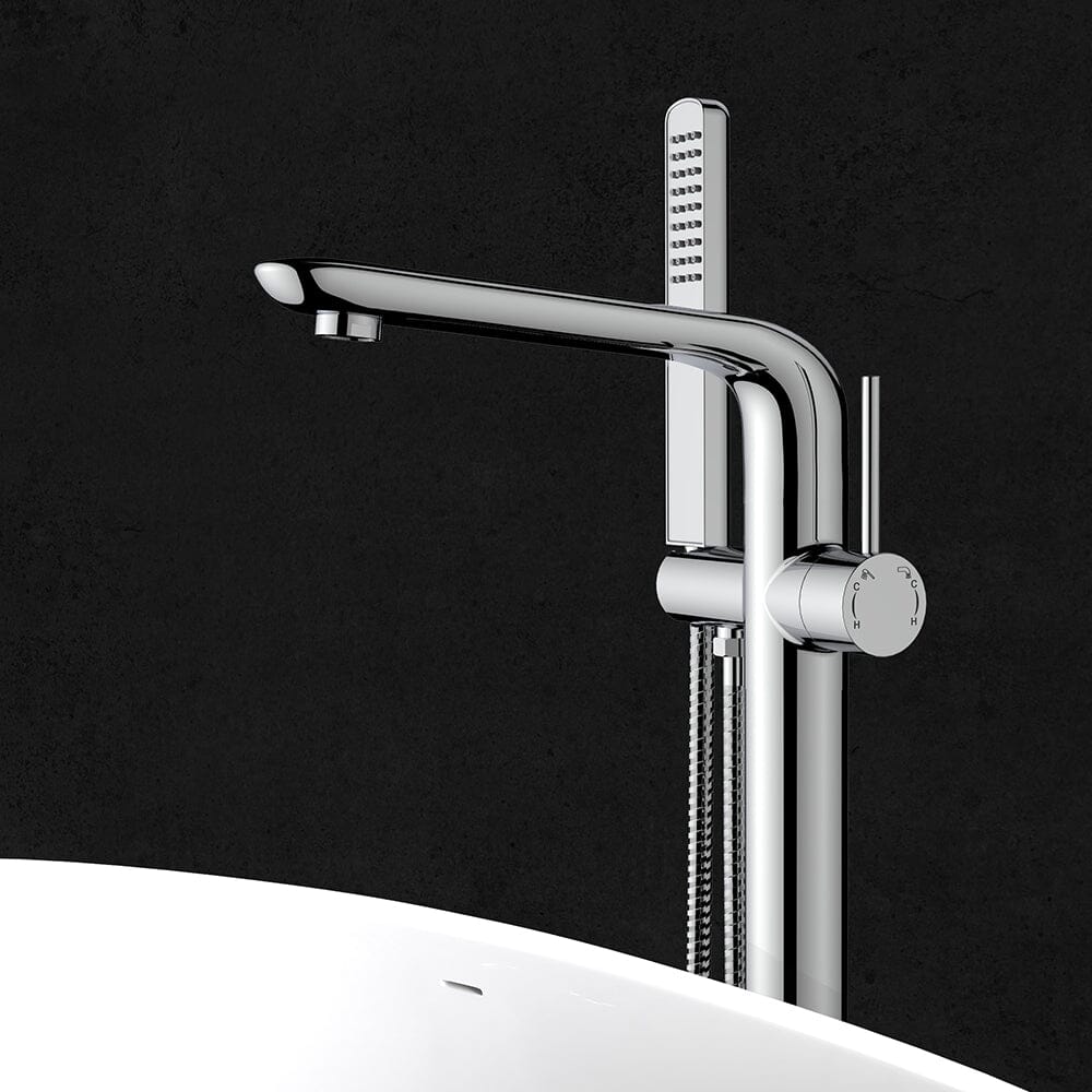 Bathroom Freestanding Tub Filler Faucet with Hand Shower Chrome