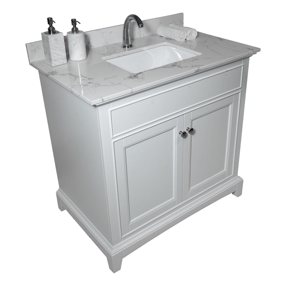 Giving Tree 31inch bathroom stone vanity top engineered white marble color with undermount ceramic sink and single faucet hole with backsplash