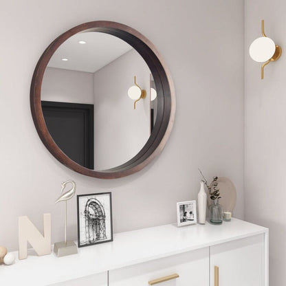 24&quot; Round Modern Mirror with Wood Frame Decoration for Bathroom Living Room Bedroom