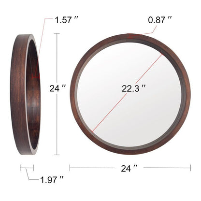 24&quot; Round Modern Mirror with Wood Frame Decoration for Bathroom Living Room Bedroom