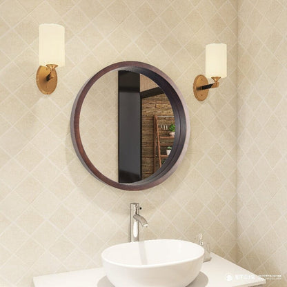 24&quot; Round Modern Mirror with Wood Frame Decoration for Bathroom Living Room Bedroom