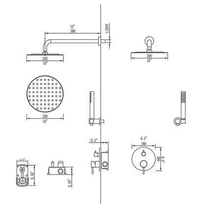 Wall Mounted Shower Faucet Set for Bathroom with 10&quot; Shower Head Brushed Gold