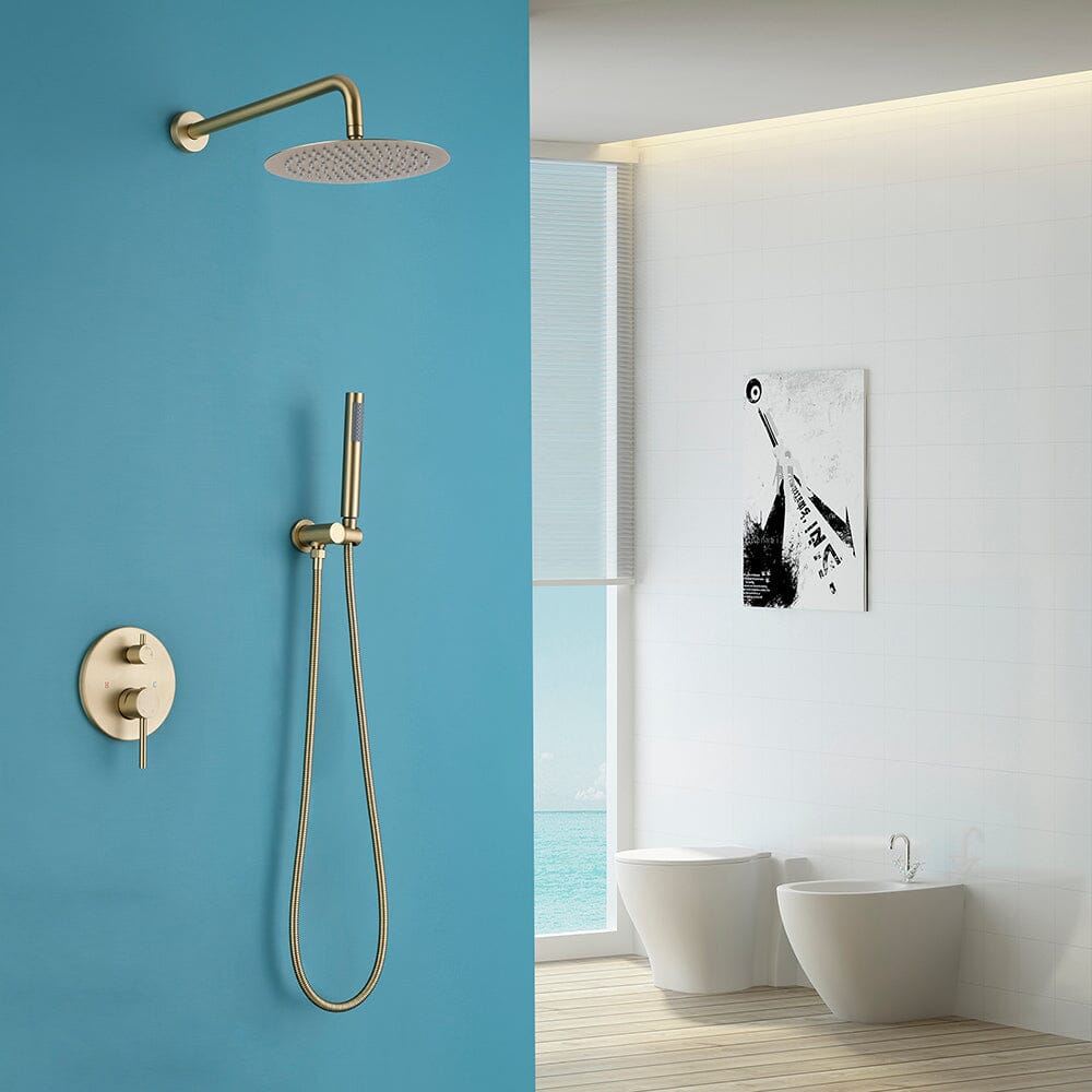 Wall Mounted Shower Faucet Set for Bathroom with 10&quot; Shower Head Brushed Gold