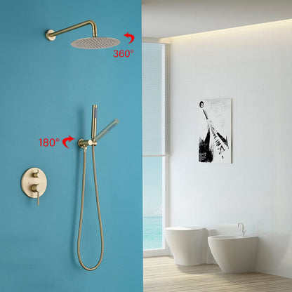 Wall Mounted Shower Faucet Set for Bathroom with 10&quot; Shower Head Brushed Gold