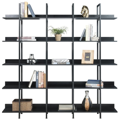 Giving Tree 5 Tier Bookcase Home Office Open Bookshelf, Vintage Industrial Style Shelf with Metal Frame, MDF Board