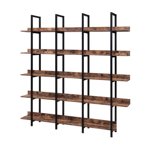 Giving Tree 5 Tier Bookcase Home Office Open Bookshelf, Vintage Industrial Style Shelf with Metal Frame, MDF Board