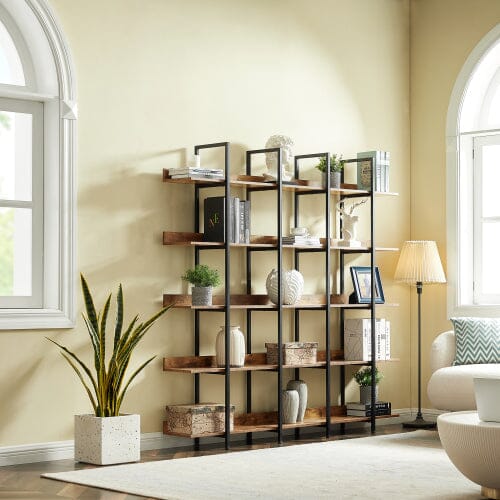 Giving Tree 5 Tier Bookcase Home Office Open Bookshelf, Vintage Industrial Style Shelf with Metal Frame, MDF Board