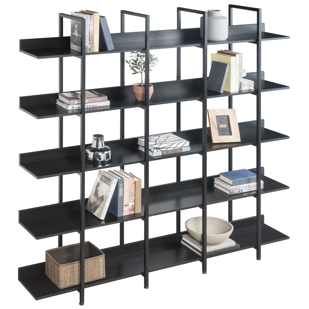 Giving Tree 5 Tier Bookcase Home Office Open Bookshelf, Vintage Industrial Style Shelf with Metal Frame, MDF Board