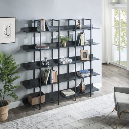 Giving Tree 5 Tier Bookcase Home Office Open Bookshelf, Vintage Industrial Style Shelf with Metal Frame, MDF Board