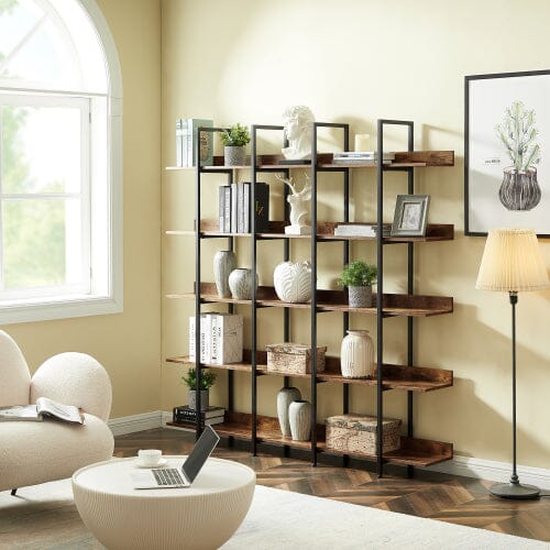 Giving Tree 5 Tier Bookcase Home Office Open Bookshelf, Vintage Industrial Style Shelf with Metal Frame, MDF Board