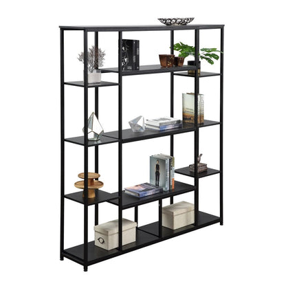 Giving Tree Bookcase and Bookshelf, Home Office 5 Tier Bookshelf, Open Freestanding Storage Shelf with Metal Frame, Black