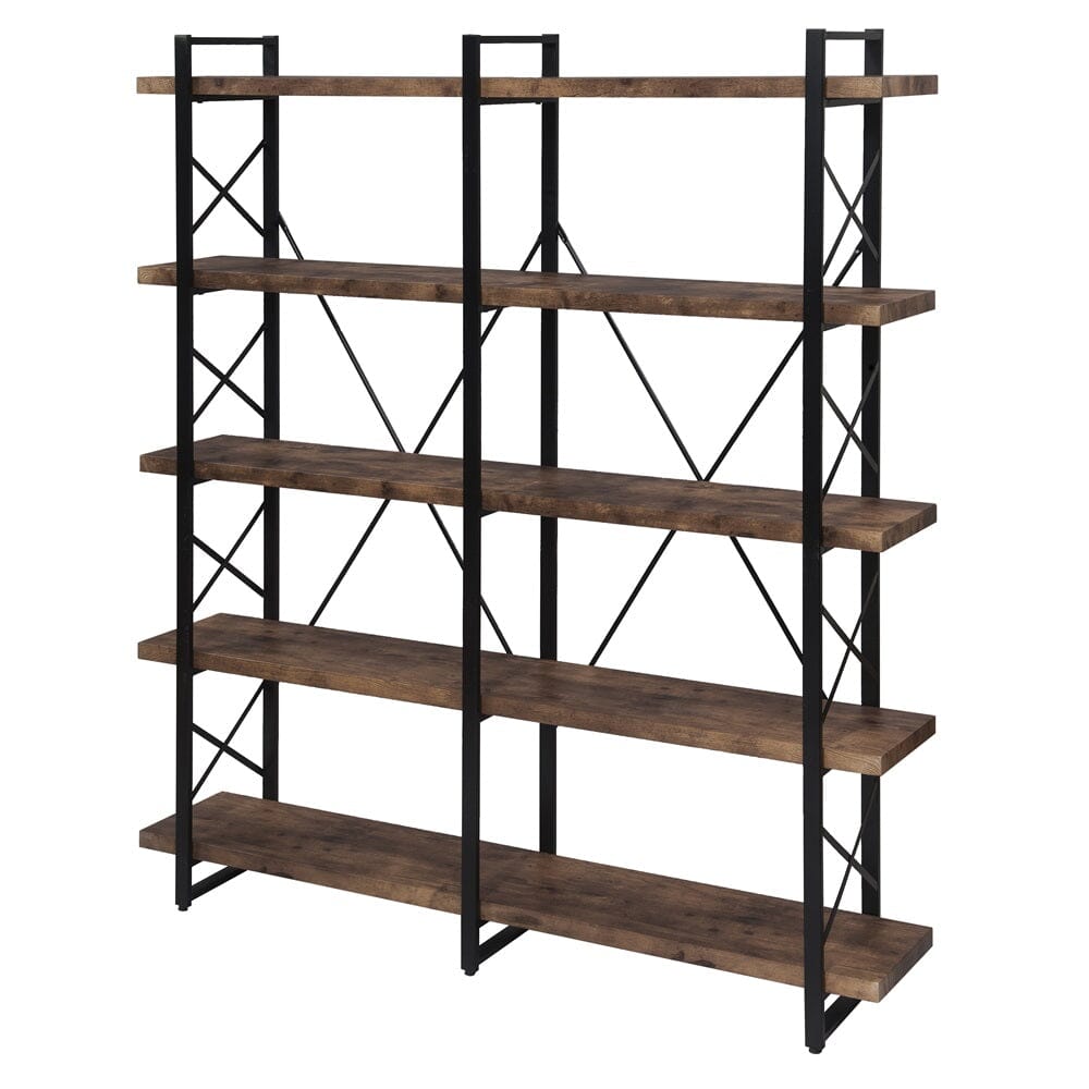 Giving Tree Home Office 5 Tier Bookshelf, X Design Etageres Storage Shelf, Industrial Bookcase for Office with Metal Frame