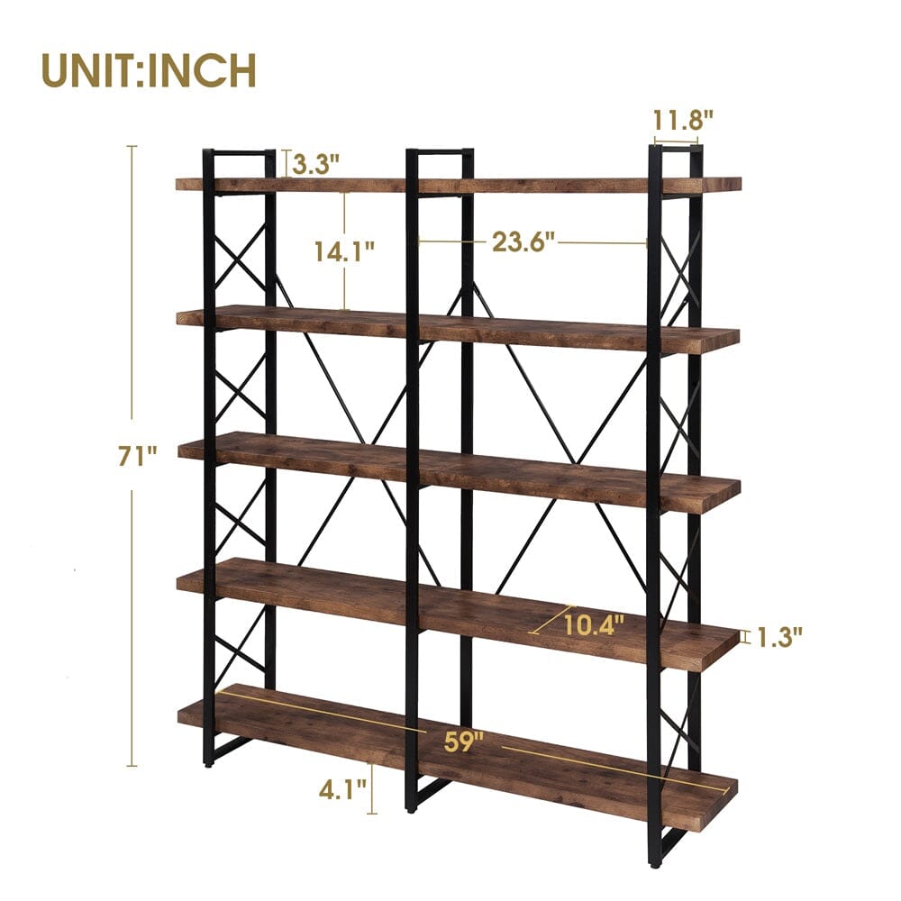 Giving Tree Home Office 5 Tier Bookshelf, X Design Etageres Storage Shelf, Industrial Bookcase for Office with Metal Frame