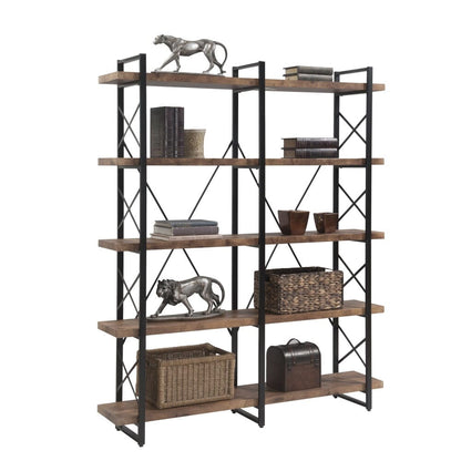 Giving Tree Home Office 5 Tier Bookshelf, X Design Etageres Storage Shelf, Industrial Bookcase for Office with Metal Frame