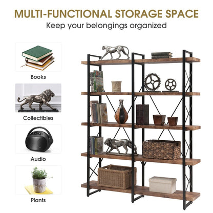 Giving Tree Home Office 5 Tier Bookshelf, X Design Etageres Storage Shelf, Industrial Bookcase for Office with Metal Frame