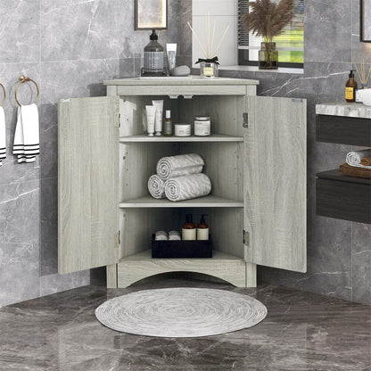 Giving Tree Oak Triangle Bathroom Storage Cabinet with Adjustable Shelves, Freestanding Floor Cabinet for Home Kitchen