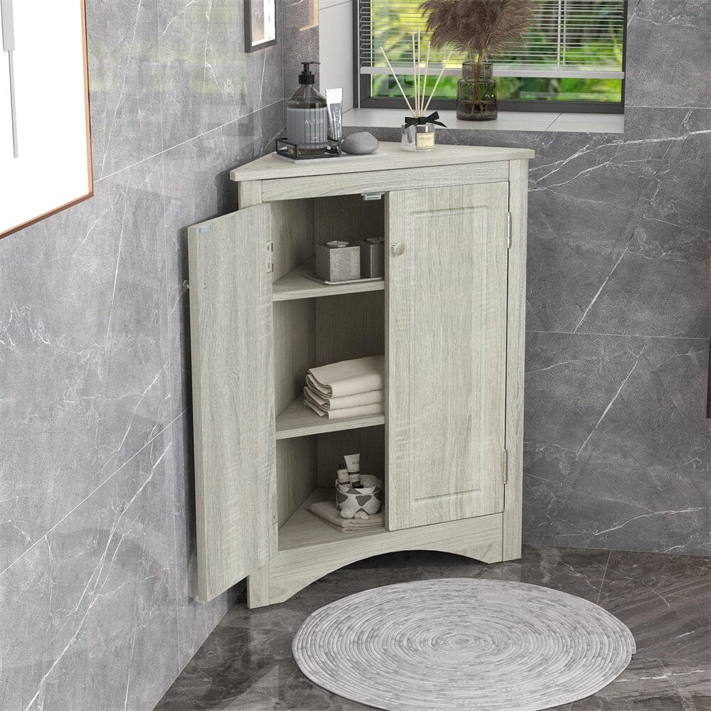 Giving Tree Oak Triangle Bathroom Storage Cabinet with Adjustable Shelves, Freestanding Floor Cabinet for Home Kitchen