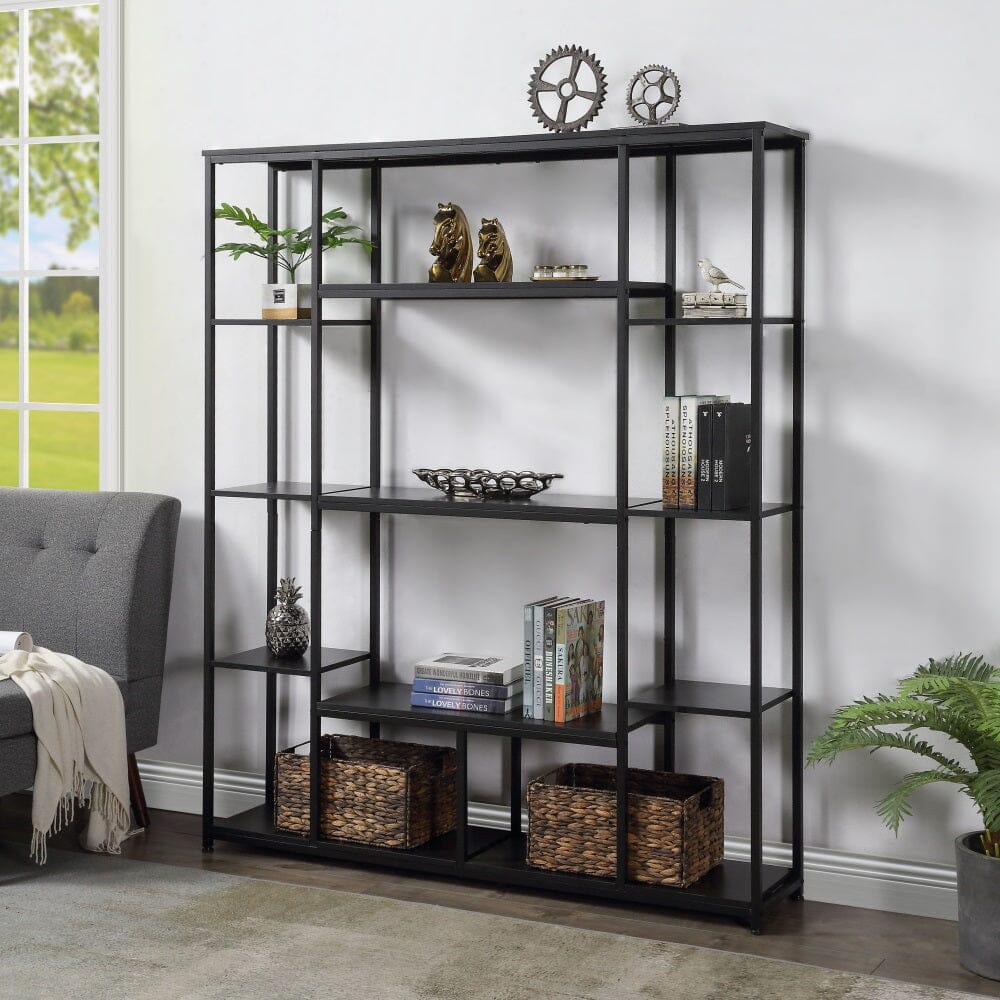 Giving Tree Bookcase and Bookshelf, Home Office 5 Tier Bookshelf, Open Freestanding Storage Shelf with Metal Frame, Black