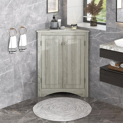 Giving Tree Oak Triangle Bathroom Storage Cabinet with Adjustable Shelves, Freestanding Floor Cabinet for Home Kitchen