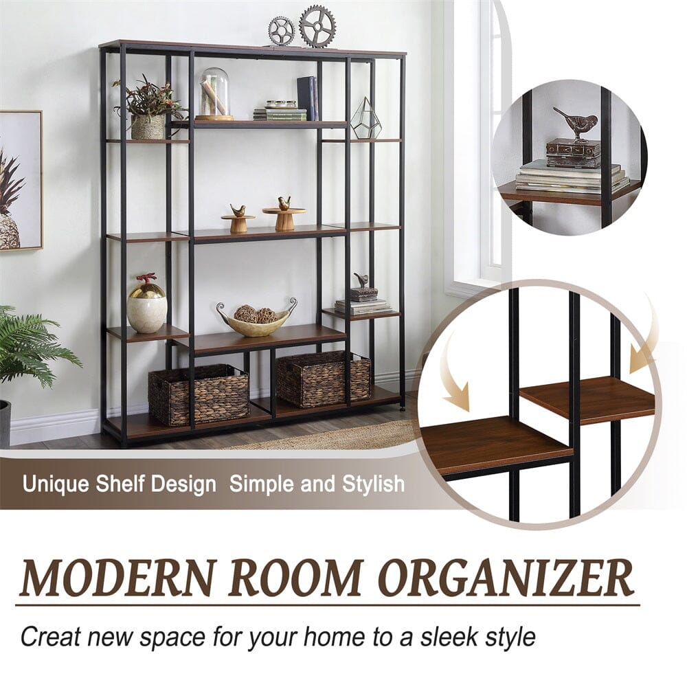 Giving Tree Bookcase and Bookshelf, Home Office 5 Tier Bookshelf, Open Freestanding Storage Shelf with Metal Frame, Brown