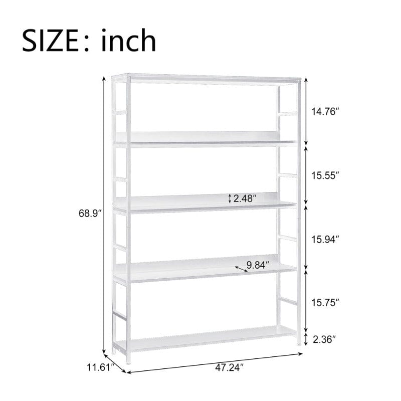 Giving Tree 5 Tier Large Home Office Bookcase Open Bookshelf Storage with Metal Frame