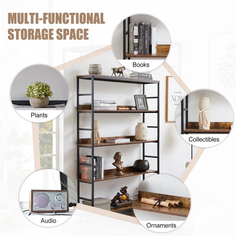 Giving Tree 5 Tier Large Home Office Bookcase Open Bookshelf Storage with Metal Frame