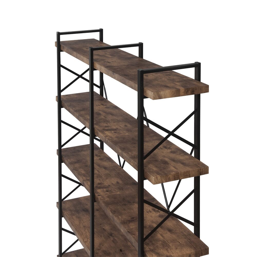 Giving Tree Home Office 5 Tier Bookshelf, X Design Etageres Storage Shelf, Industrial Bookcase for Office with Metal Frame