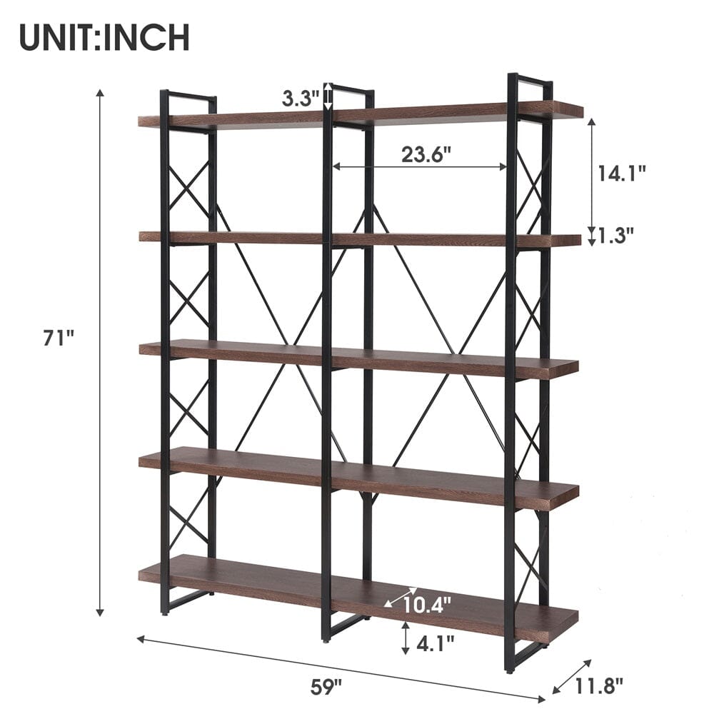 Giving Tree Home Office 5 Tier Bookshelf, X Design Etageres Storage Shelf, Industrial Bookcase for Office with Metal Frame